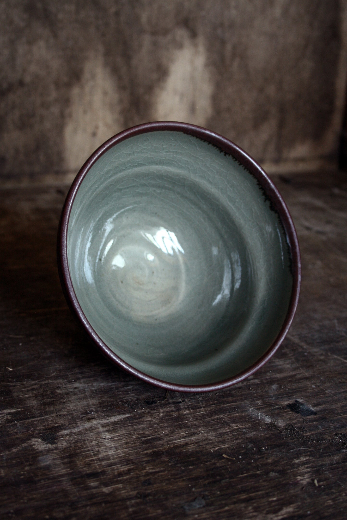 Iron slip and green celadon cereal bowl
